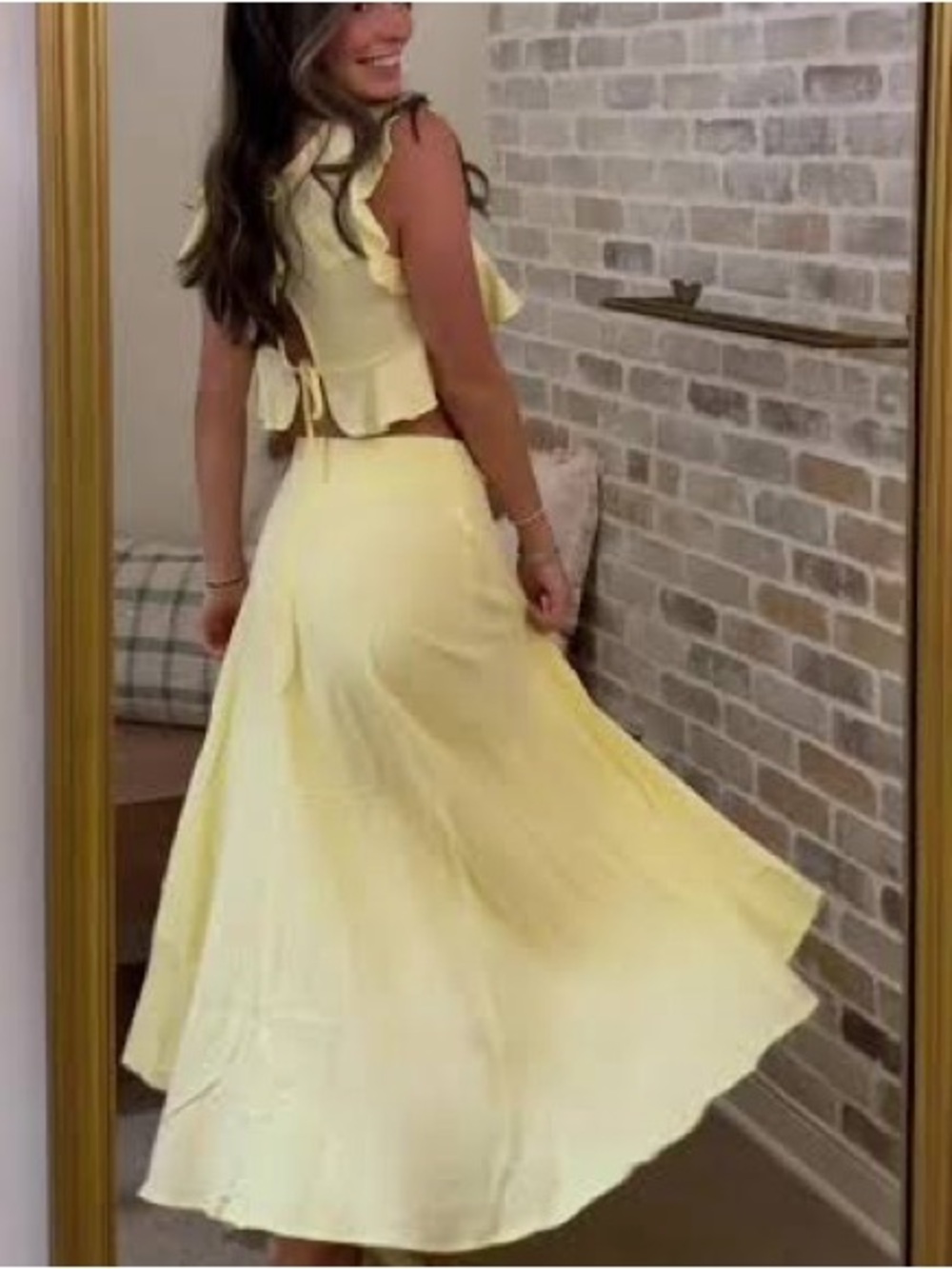 Altar'd State Soft Yellow Flowing Maxi Skirt